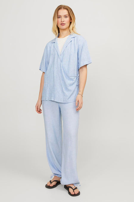 JXRAYA LINEN BLEND SS WRAP SHIRT WVN