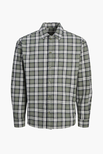 Vert, chemise à manches longues à carreaux de CORE par JACK & JONES, avec col boutonné.