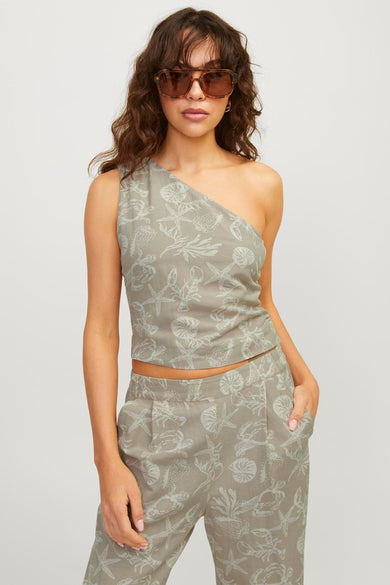 JXANNIKA ONE SHOULD LINEN BLEND TOP WVN
