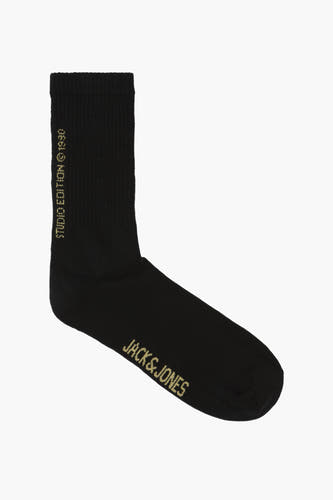 Chaussettes noires d'ACCESSORIES BY JACK & JONES avec une texture rayée et le logo de la marque.