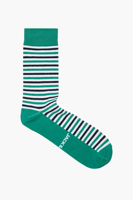 Chaussettes vertes d'ACCESSORIES BY JACK & JONES avec un motif rayé en noir et blanc.