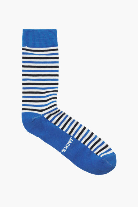Chaussettes bleues d'ACCESSORIES BY JACK & JONES, avec un motif rayé en blanc et en noir.