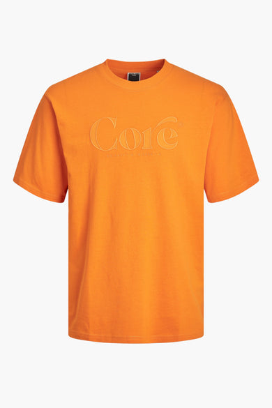 T-shirt orange à manches courtes de CORE BY JACK & JONES, avec une bordure décorative.