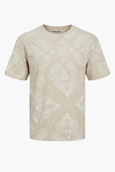 T-shirt écru à manches courtes de Jack & Jones, avec des motifs paisley et floraux.