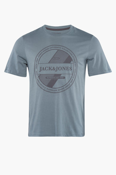 T-shirt BLEU CORE BY JACK & JONES à manches courtes avec un col rond et une impression graphique avec logo.
