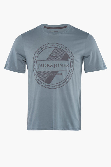 T-shirt BLEU CORE BY JACK & JONES à manches courtes avec un col rond et une impression graphique avec logo.