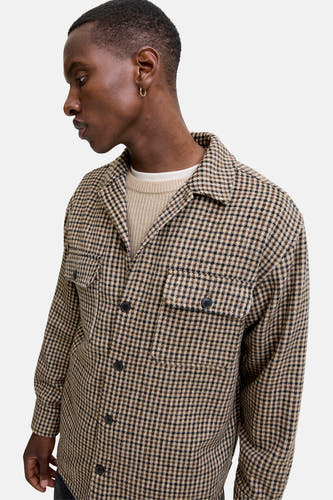 Bruin hemd met lange mouwen van ORIGINALS BY JACK & JONES, met een ruitpatroon en borstzakken.