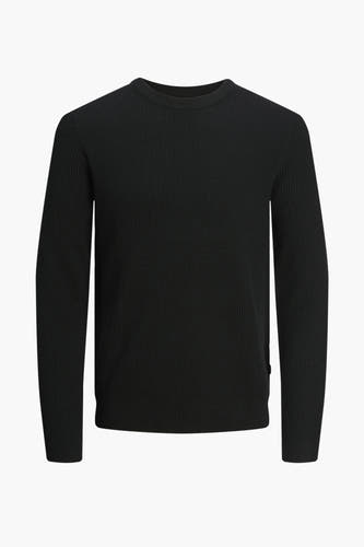 Sweat-shirt noir à col rond de CORE BY JACK & JONES, avec une texture rayée.