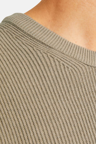 Sweat-shirt beige avec col rond de CORE BY JACK & JONES, en tricot côtelé, détail.