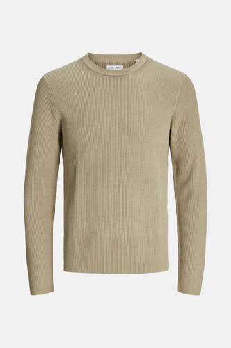 Gilet beige avec col rond de CORE BY JACK & JONES, texture côtelée.