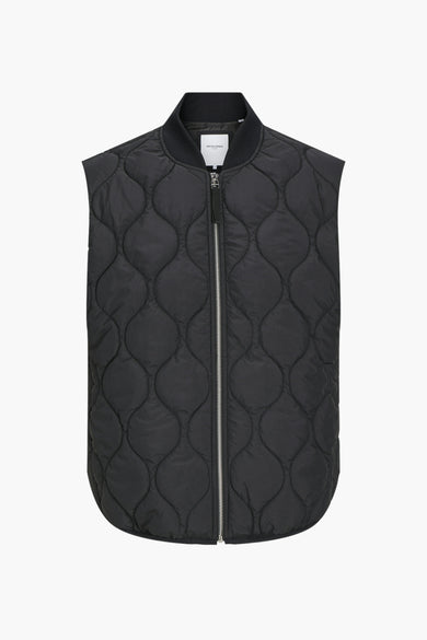 Gilet chauffeuse noir de PREMIUM BLUE par JACK & JONES, avec un motif à carreaux tricoté et une fermeture éclair argentée.