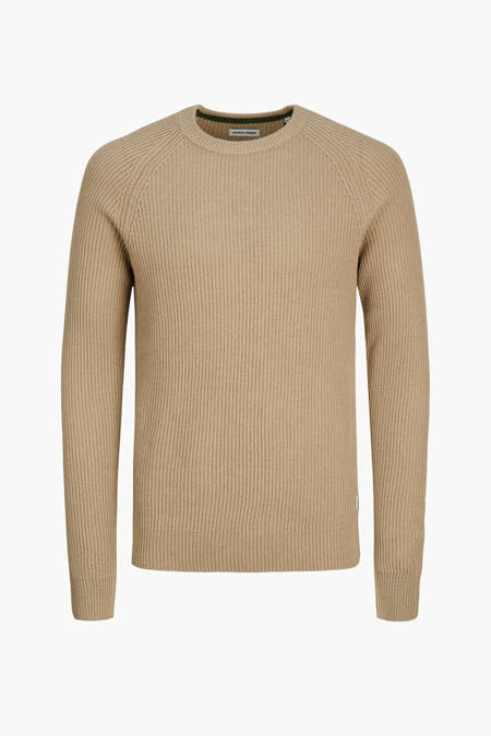 Gilet beige avec col rond de CORE BY JACK & JONES, avec des rayures horizontales et une texture côtelée.