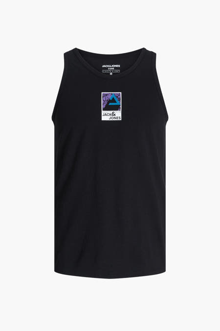 T-shirt noir de CORE par JACK & JONES avec une impression graphique sur la poitrine.