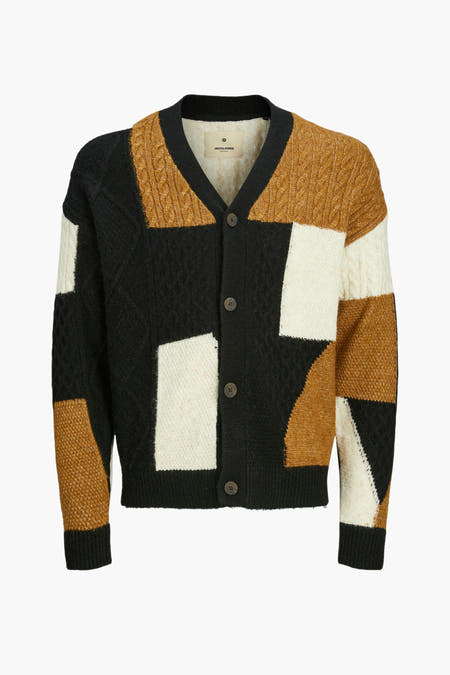 Veste noire de PREMIUM BLUE par JACK & JONES, avec un motif à carreaux en noir, marron et blanc.