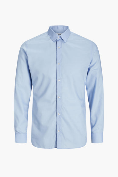 Blau,, longs manches T PREMIMI by by JACK & JONES, avec une texture lisse et un col boutonné.
