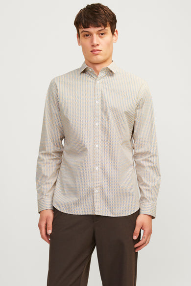 Chemise multicolore à longues manches de PREMIUM by JACK & JONES, avec un motif subtil et des boutons blancs.