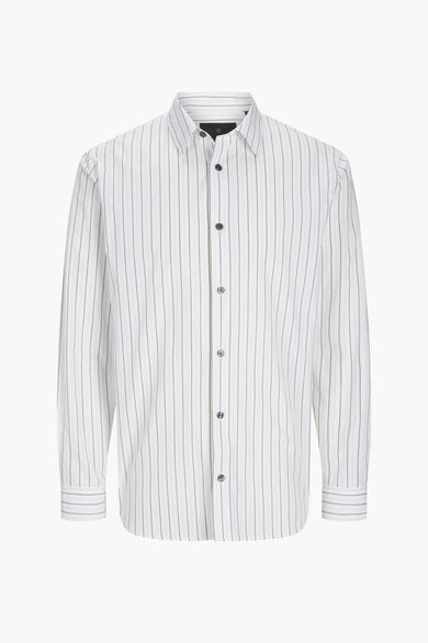 Chemise blanche à manches longues de PREMIUM by JACK & JONES, avec des rayures verticales et une fermeture à boutons.