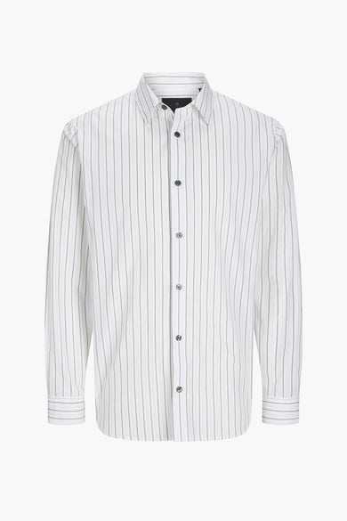 Chemise blanche à manches longues de PREMIUM by JACK & JONES, rayée avec col boutonné.