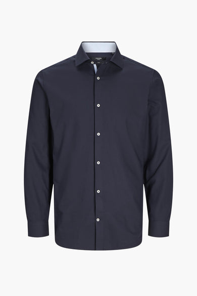 Chemise bleue homme longues manches de PREMIUM by JACK & JONES, avec une subtile texture et des détails de boutons.