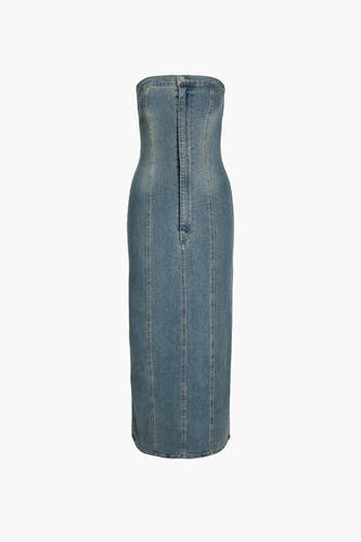 T-shirt de denim bleu marine JJXX, avec une coupe ajustée et un zip à l'arrière.