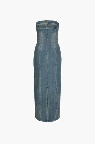 Jean moulant sans manches en bleu moyen de JJXX, avec une coupe ajustée et une fente à l'arrière.