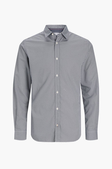 Chemise bleue à manches longues de PREMIUM by JACK & JONES, avec un motif en forme de goutte et des boutons blancs.