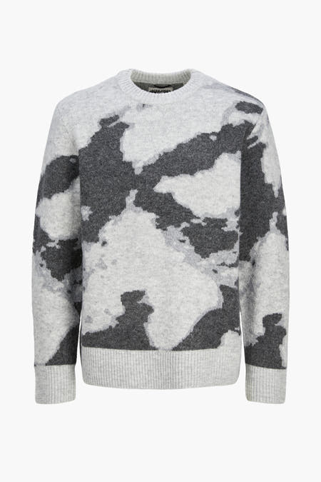 Sweat-shirt gris avec col rond de CORE BY JACK & JONES, doté d'un motif camouflage mélangé.