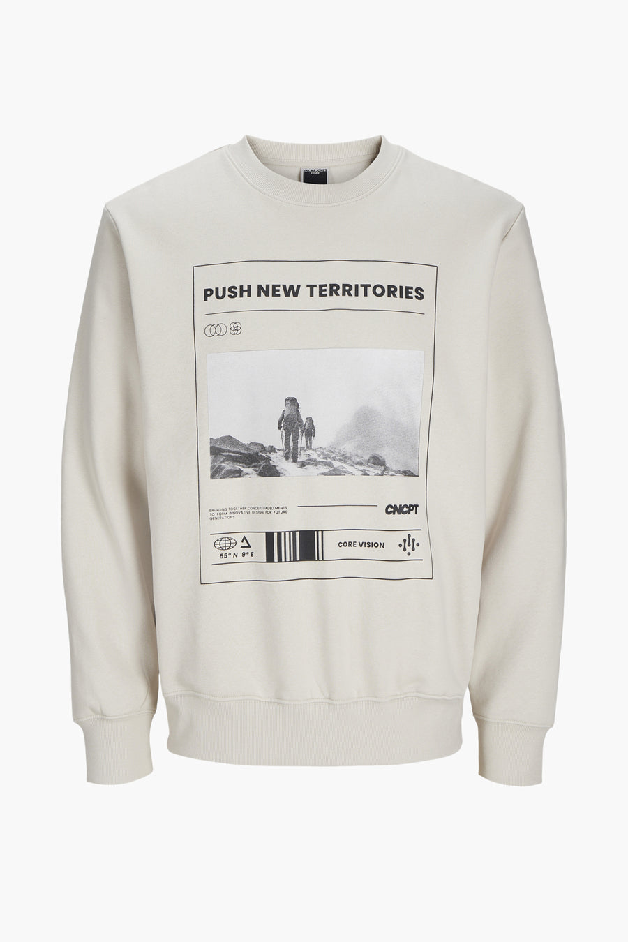 Crèmekleurige sweatshirt met bergbeklimmersprint.