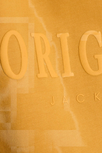 T-shirt jaune à manches courtes d'ORIGINALS BY JACK & JONES, avec un imprimé relief du nom de la marque.