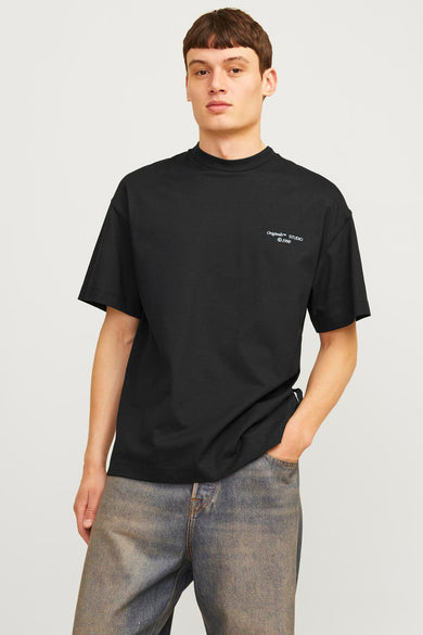 T-shirt noir à manches courtes d'ORIGINALS BY JACK & JONES, avec un imprimé sur le dos.