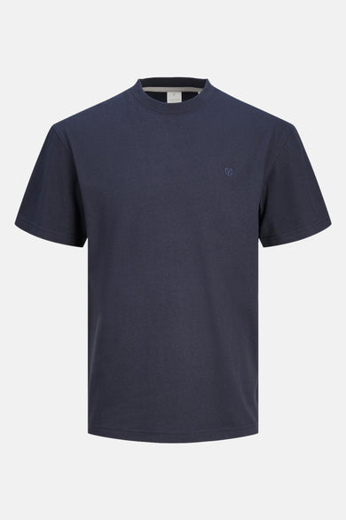 T-shirt bleu à manches courtes de PREMIUM by JACK & JONES, design uni avec petit logo sur la poitrine.