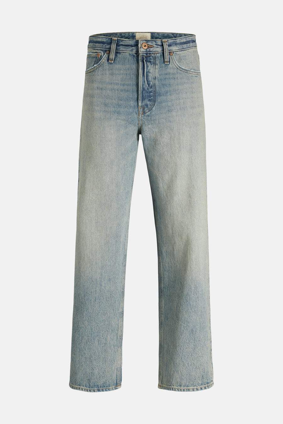 Blauw denim jeans, rechte pijpen.