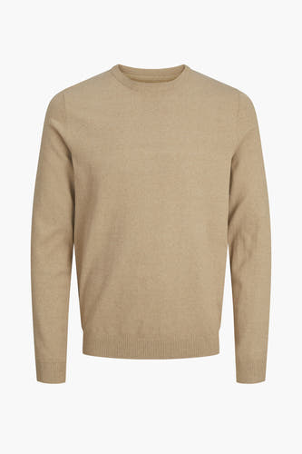Gilet rond de cou cou beige JJREBEL, avec des bordures côtelées et une fine texture.