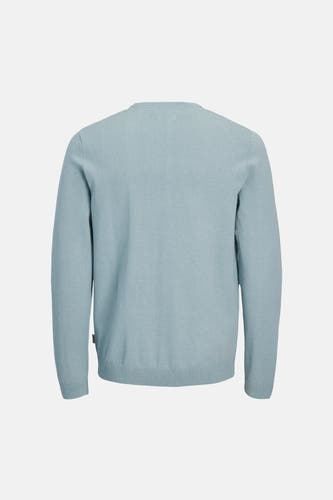 Pull bleu à col rond de JJREBEL, couleur unie et manches longues, dos.