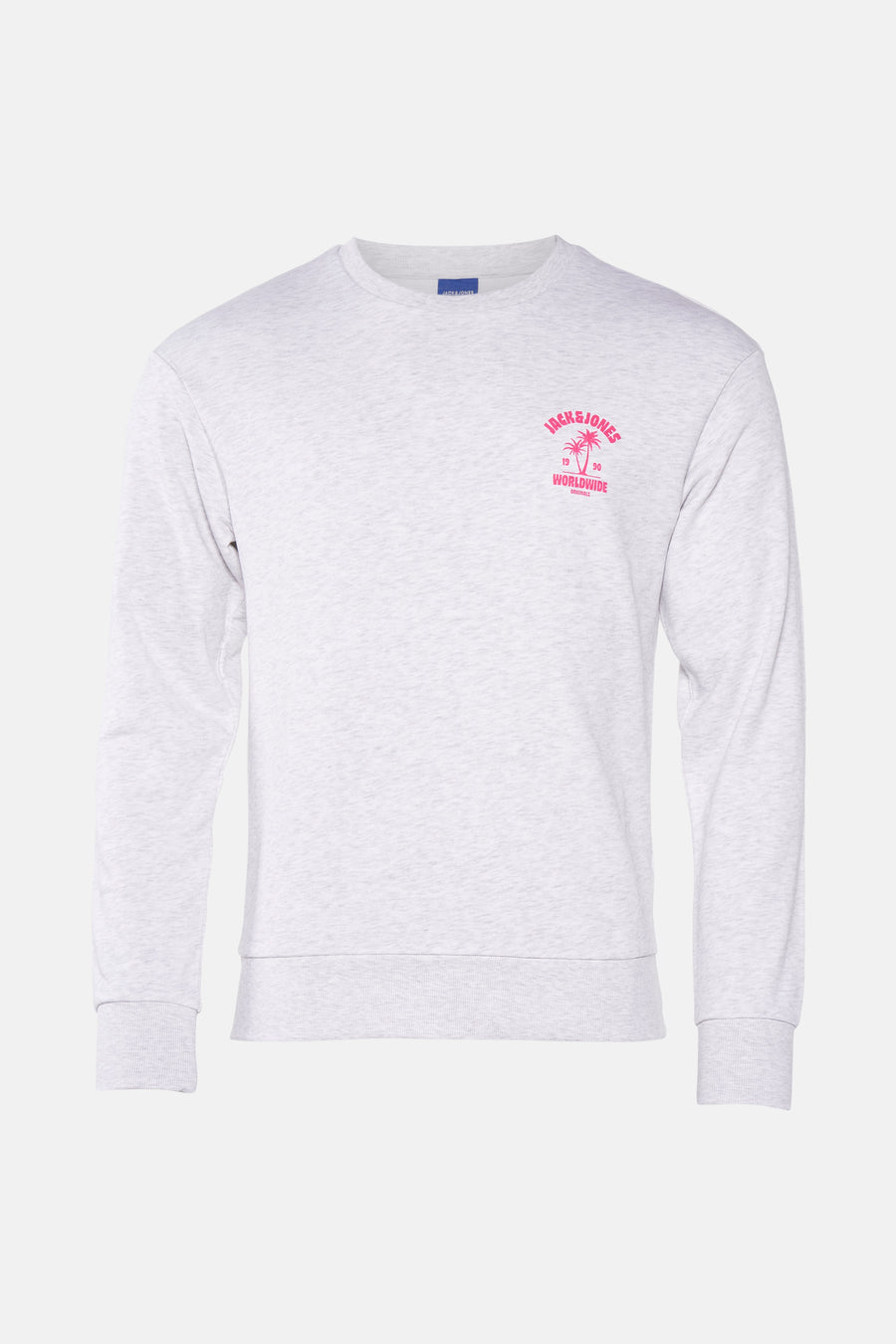 Grijze sweatshirt met roze "Jack & Jones" logo.
