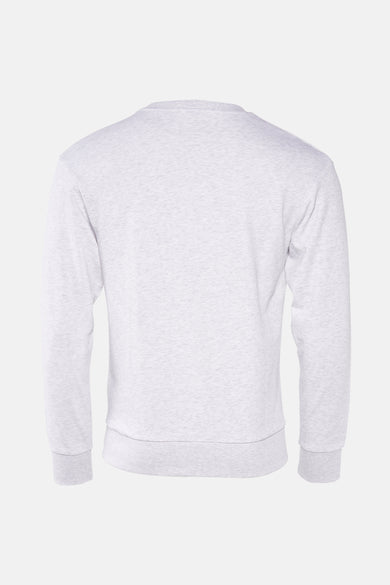 Grijze sweater van ORIGINALS BY JACK & JONES, met lange mouwen en een ronde hals, achteraanzicht.
