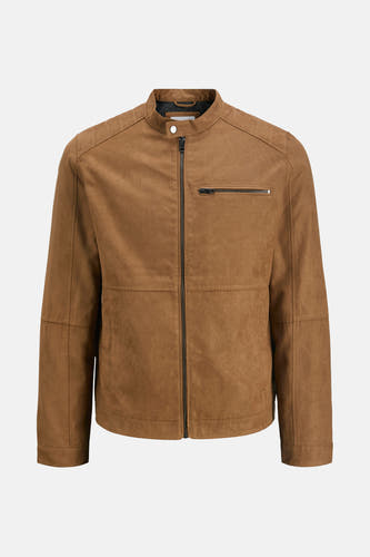 Veste courte brune de PREMIUM BLUE par JACK & JONES, avec une fermeture à glissière et une poche po.