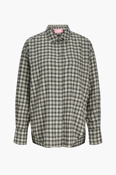 Chemise beige à longues manches de JJXX, avec un motif de carreaux et une légère structure de tissu.