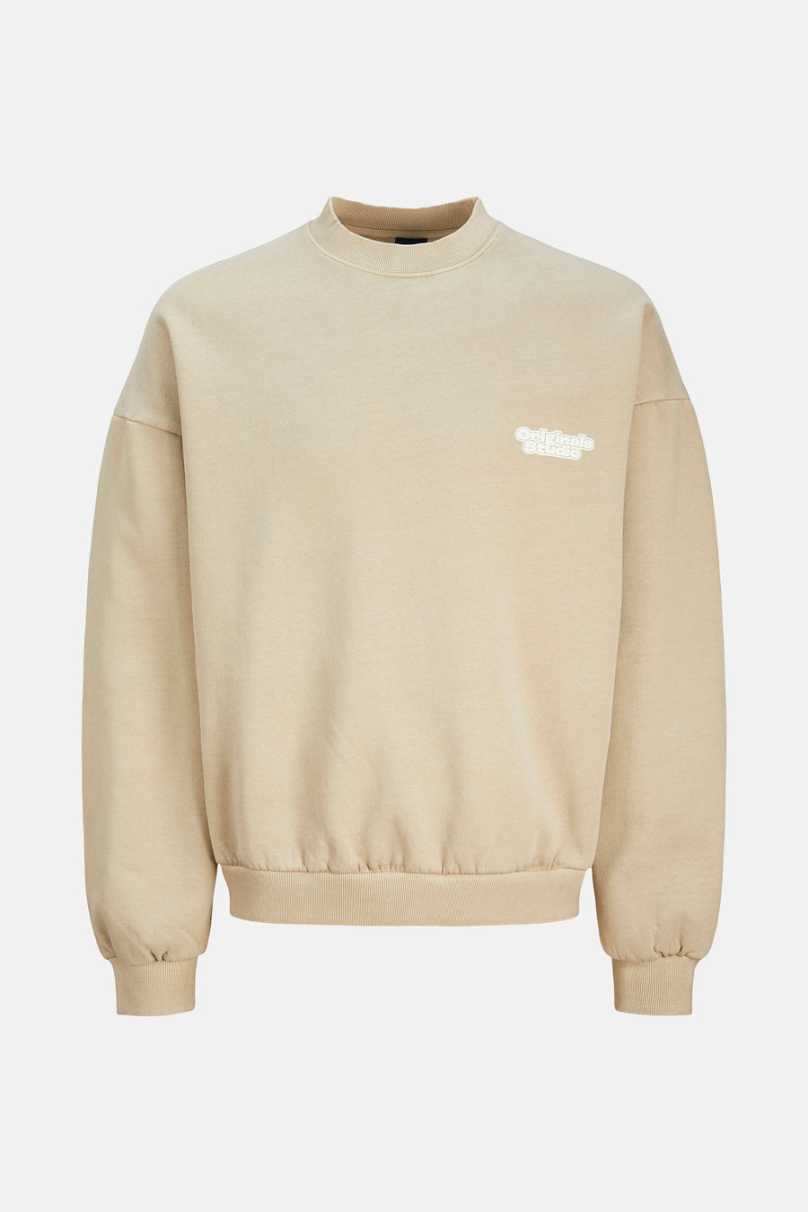Beige sweater van ORIGINALS BY JACK & JONES, met een klein wit logo op de borst.