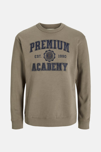 Olijfgroene sweater met lange mouwen en tekstprint.