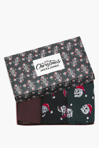 Chaussettes noires d'ACCESSORIES BY JACK & JONES, avec des motifs de bonnets de Noël en forme de casque.
