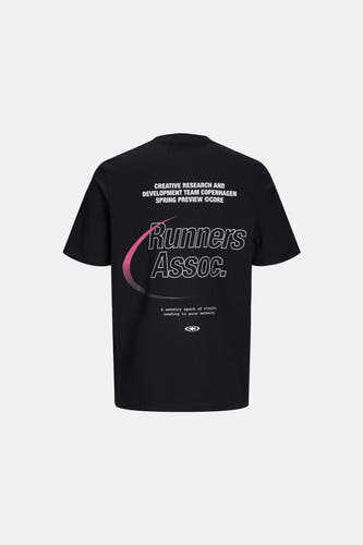T-shirt noir de CORE BY JACK & JONES, à manches courtes et imprimé sur le dos.