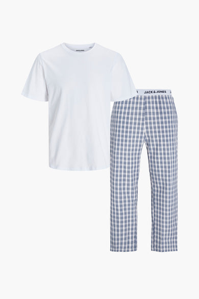 Vêtements de nuit bleus d'ACCESSORIES BY JACK & JONES, avec un motif à carreaux et une ceinture élastique.