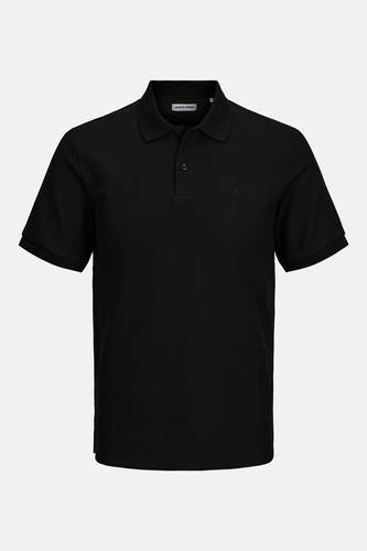 Polo noir à manches courtes de CORE par JACK & JONES, avec un fin motif rayé et un col classique.