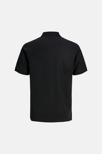 Polo noire à manches courtes de CORE BY JACK & JONES, avec texture piqué, col et poignets côtelés, dos.