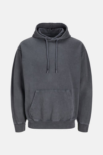 Sweat à capuche gris de CORE BY JACK & JONES, avec cordons de serrage, une poche kangourou et un aspect délavé.