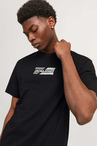 T-shirt noir à manches courtes de CORE par JACK & JONES, avec impression de logo sur la poitrine.