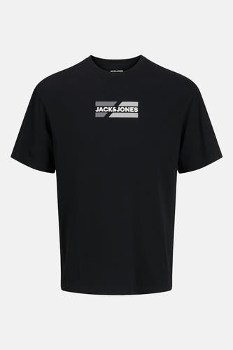 T-shirt noir à manches courtes de CORE BY JACK & JONES, avec imprimé logo blanc sur la poitrine.