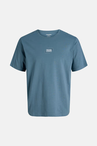 T-shirt bleu à manches courtes de CORE by JACK & JONES, avec un logo carré sur la poitrine.
