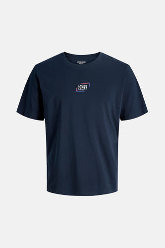 T-shirt bleu à manches courtes de CORE by JACK & JONES, avec un petit logo sur la poitrine.